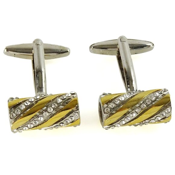 Mens Two Tone Gold Silver Swirl Rhinestone Cufflinks Formal Tuxedo Accessories - Picture 1 of 4